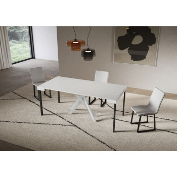 Saki Evolution Konsolentisch mit weißen Beinen und Rahmen - Ausziehbarer Konsolentisch 90x40/300 cm Saki Evolution Esche weiß mit weißen Beinen