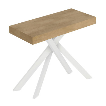 Saki Premium Konsolentisch mit weißen Beinen - Ausziehbarer Konsolentisch 90x40/196 cm Saki Small Premium Cashmere mit weißen Beinen