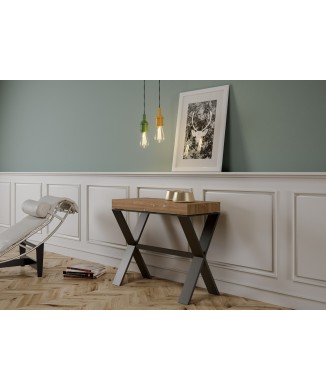 Xenia Konsolentisch mit anthrazitfarbenem Gestell - Ausziehbarer Konsolentisch 90x40/190 cm Xenia Small gebeizte Tanne mit anthrazitfarbenem Gestell