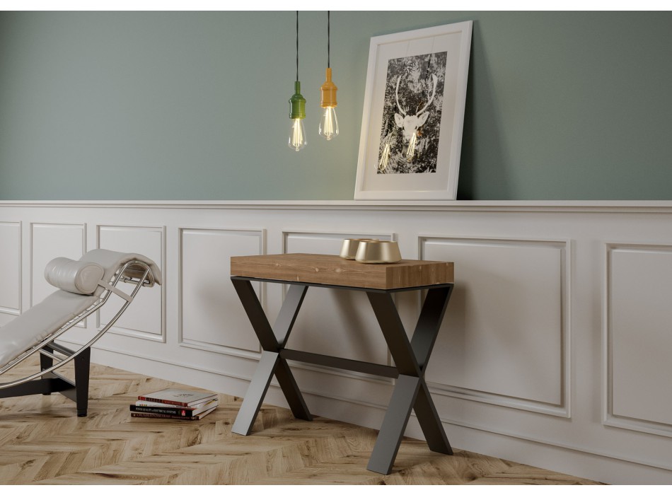 Xenia Konsolentisch mit anthrazitfarbenem Gestell - Ausziehbarer Konsolentisch 90x40/190 cm Xenia Small gebeizte Tanne mit anthrazitfarbenem Gestell