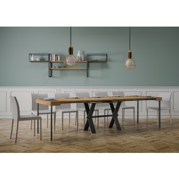 Xenia Konsolentisch mit anthrazitfarbenem Gestell - Ausziehbarer Konsolentisch 90x40/300 cm Xenia Weißesche mit anthrazitfarbenem Gestell