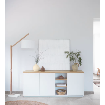 Abilen 3-türiges Sideboard, Eichenfurnier und weißer Lack, 180 x 75 cm, FSC 100%