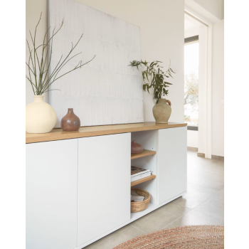 Abilen 3-türiges Sideboard, Eichenfurnier und weißer Lack, 180 x 75 cm, FSC 100%