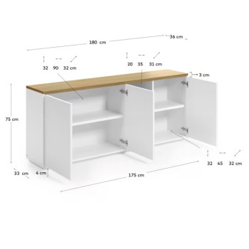 Abilen 3-türiges Sideboard, Eichenfurnier und weißer Lack, 180 x 75 cm, FSC 100%