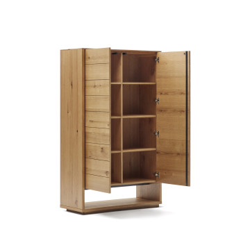 Alguema 2-türiges hohes Sideboard aus Eichenfurnier mit naturbelassener Oberfläche, 100 x 163,5 cm