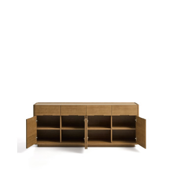 Arelida Sideboard aus Eichenfurnier und Massivholz mit hellbrauner Oberfläche, 200 x 80 cm, FSC Mix-zertifiziert
