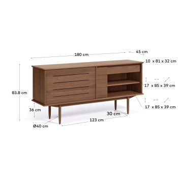 Carolin Sideboard mit 2 Türen und 1 Schublade, Walnussfurnier, 180 x 83,8 cm