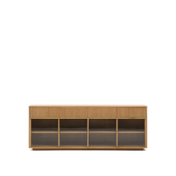 Helvine Sideboard mit 4 Türen und 4 Schubladen, Eichenfurnier und Sicherheitsglas, 200 x 80 cm, FSC 100 %