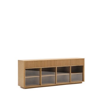 Helvine Sideboard mit 4 Türen und 4 Schubladen, Eichenfurnier und Sicherheitsglas, 200 x 80 cm, FSC 100 %