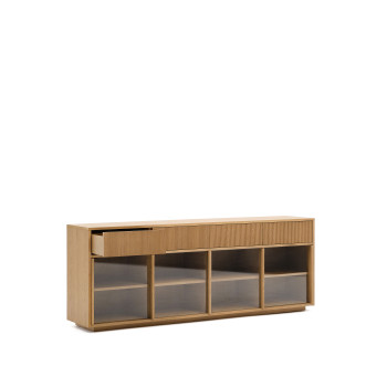 Helvine Sideboard mit 4 Türen und 4 Schubladen, Eichenfurnier und Sicherheitsglas, 200 x 80 cm, FSC 100 %