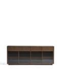 Helvine Sideboard mit 4 Türen und 4 Schubladen in Eschenfurnier mit Walnussfinish und Sicherheitsglas, 200 x 80 cm, FSC 100 %