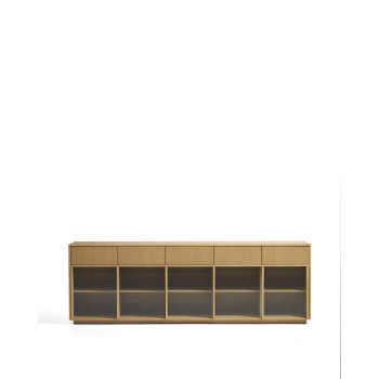 Helvine Sideboard mit 5 Türen und 5 Schubladen aus Eichenfurnier und Sicherheitsglas, 242 x 80 cm, FSC 100 %