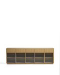 Helvine Sideboard mit 5 Türen und 5 Schubladen aus Eichenfurnier und Sicherheitsglas, 242 x 80 cm, FSC 100 %