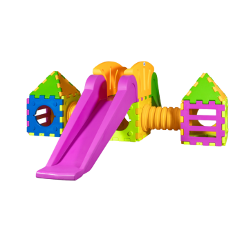 Würfelförmiges Spielzeugmodell i2000 – modulares Spiel mit 1 großer Rutsche und 2 Häusern.