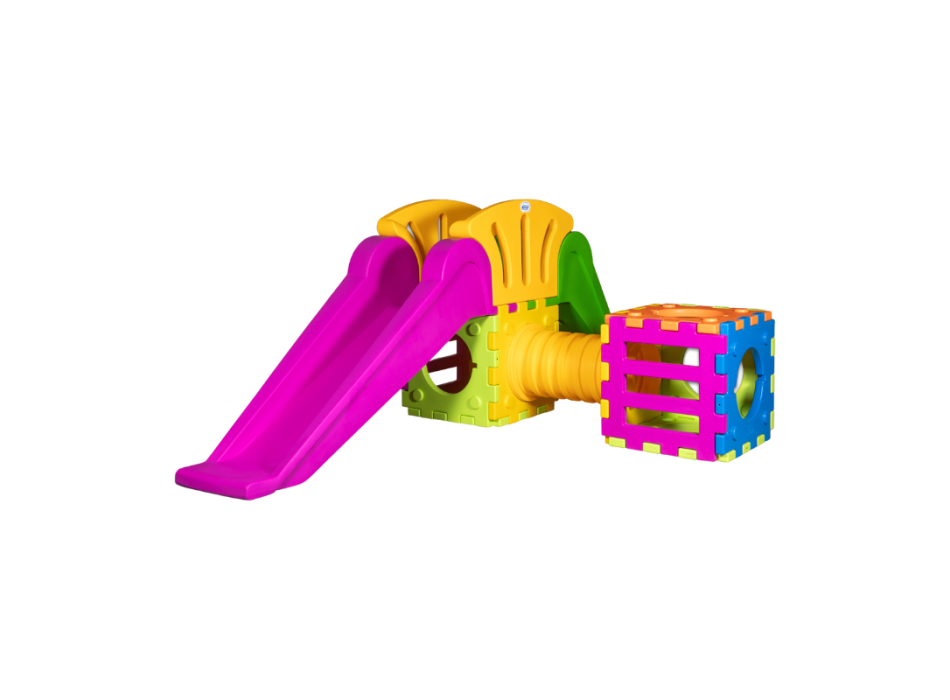 Würfelspielzeug Modell L2000 – modulares Spiel mit 1 großer Rutsche und 1 Würfel.