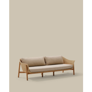 Galea 3-Sitzer-Sofa aus massivem Teakholz und synthetischem Rattan, 223 cm, FSC 100 %