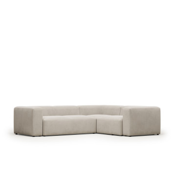 Blok 3-Sitzer-Ecksofa aus beigem Chenille 290 x 230 cm / 230 x 290 cm FSC Mix Credit