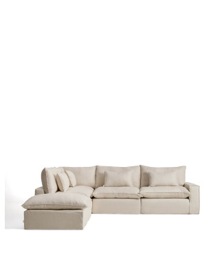 Anarela 6-Sitzer modulares Ecksofa mit abnehmbarem Bezug aus Leinen und Viskose