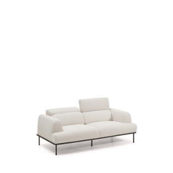 Aurum 2-Sitzer-Sofa aus ecrufarbenem Chenille mit verstellbarem Kopfteil und mattgrauem Metallgestell 214 cm FSC Mix Credit