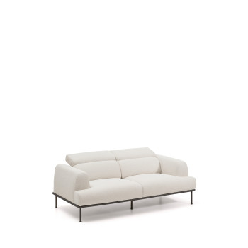 Aurum 2-Sitzer-Sofa aus ecrufarbenem Chenille mit verstellbarem Kopfteil und mattgrauem Metallgestell 214 cm FSC Mix Credit