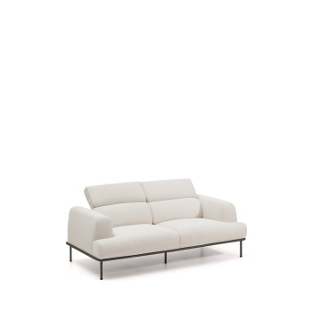 Aurum 2-Sitzer-Sofa aus ecrufarbenem Chenille mit verstellbarem Kopfteil und mattgrauem Metallgestell 214 cm FSC Mix Credit