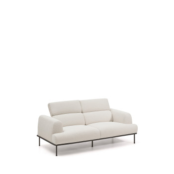 Aurum 2-Sitzer-Sofa aus ecrufarbenem Chenille mit verstellbarem Kopfteil und mattgrauem Metallgestell 214 cm FSC Mix Credit