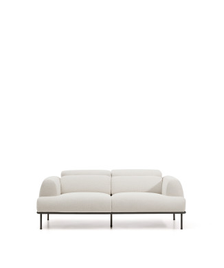 Aurum 2-Sitzer-Sofa aus ecrufarbenem Chenille mit verstellbarem Kopfteil und mattgrauem Metallgestell 214 cm FSC Mix Credit