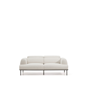 Aurum 2-Sitzer-Sofa aus ecrufarbenem Chenille mit verstellbarem Kopfteil und mattgrauem Metallgestell 214 cm FSC Mix Credit