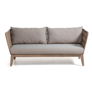Belleny 3-Sitzer-Sofa aus beigem Seil und Massivholz mit weißer Patina im Seil