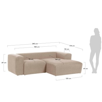 Blok 2-Sitzer Sofa Chaiselongue rechts beige 240 cm