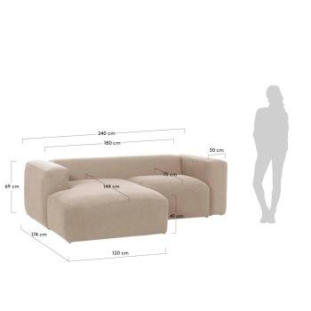Blok 2-Sitzer Sofa Chaiselongue links beige 240 cm