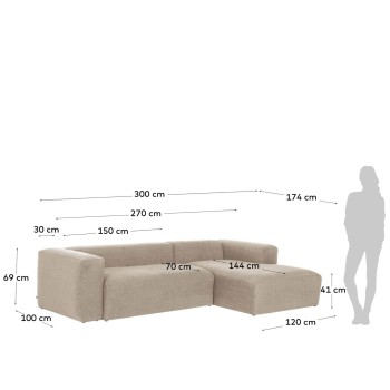 Blok 3-Sitzer Sofa Chaiselongue rechts beige 300 cm
