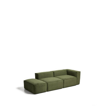 Blok 3-Sitzer-Sofa mit linker Armlehne und passendem Hocker aus dickem, grünem Cord, 270 cm, FSC Mix-zertifiziert