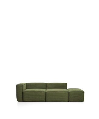 Blok 3-Sitzer-Sofa mit linker Armlehne und passendem Hocker aus dickem, grünem Cord, 270 cm, FSC Mix-zertifiziert