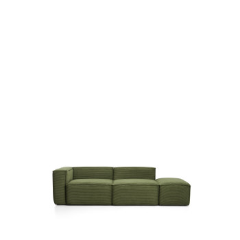Blok 3-Sitzer-Sofa mit linker Armlehne und passendem Hocker aus dickem, grünem Cord, 270 cm, FSC Mix-zertifiziert