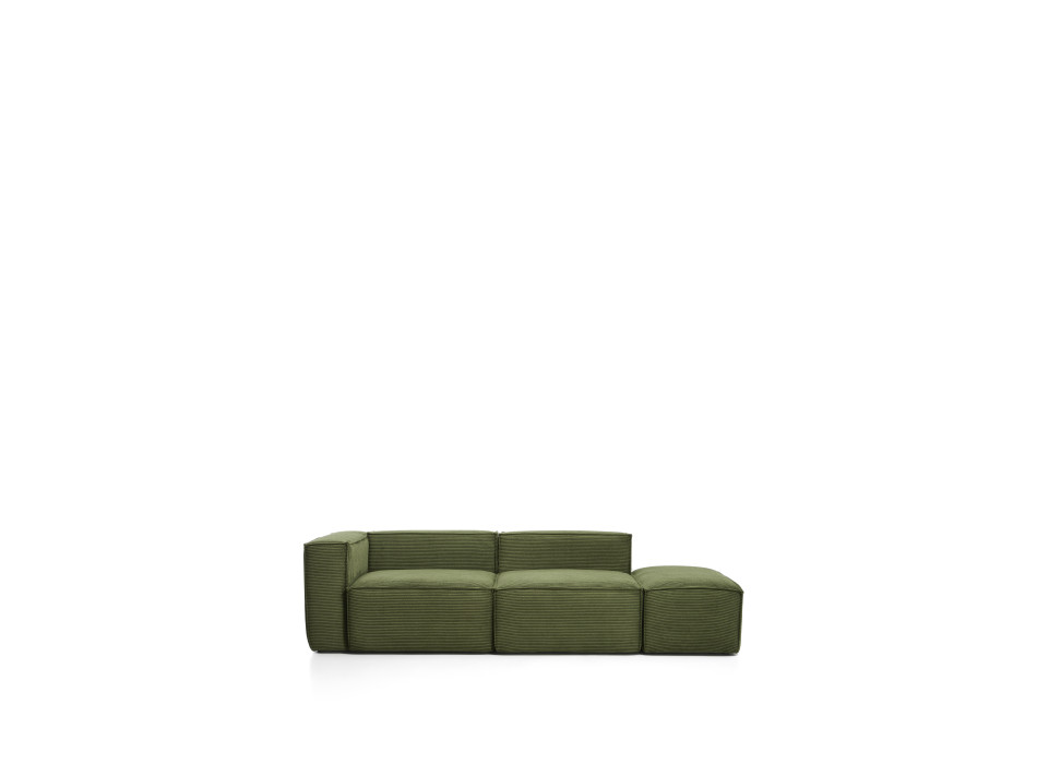 Blok 3-Sitzer-Sofa mit linker Armlehne und passendem Hocker aus dickem, grünem Cord, 270 cm, FSC Mix-zertifiziert