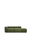 Blok 3-Sitzer-Sofa mit linker Armlehne und passendem Hocker aus dickem, grünem Cord, 270 cm, FSC Mix-zertifiziert