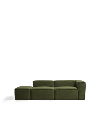 Blok 3-Sitzer-Sofa mit linker Armlehne und passendem Hocker aus dickem, grünem Cord, 270 cm, FSC Mix-zertifiziert