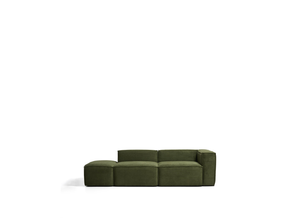 Blok 3-Sitzer-Sofa mit linker Armlehne und passendem Hocker aus dickem, grünem Cord, 270 cm, FSC Mix-zertifiziert