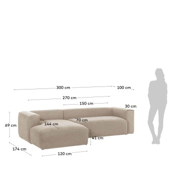 Blok 3-Sitzer-Sofa mit Chaiselongue links, beige, 300 cm