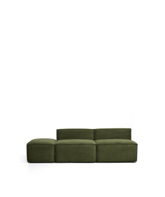 Blok 3-Sitzer-Sofa mit passendem Hocker aus dickem, grünem Cord, 240 cm, FSC Mix-zertifiziert