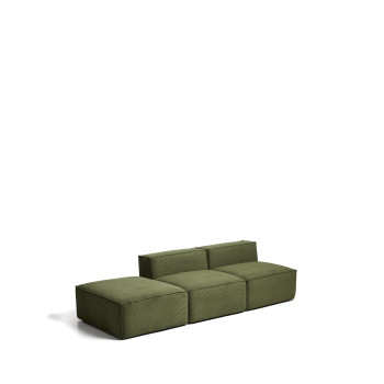 Blok 3-Sitzer-Sofa mit passendem Hocker aus dickem, grünem Cord, 270 cm, FSC Mix-zertifiziert