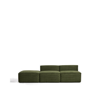 Blok 3-Sitzer-Sofa mit passendem Hocker aus dickem, grünem Cord, 270 cm, FSC Mix-zertifiziert