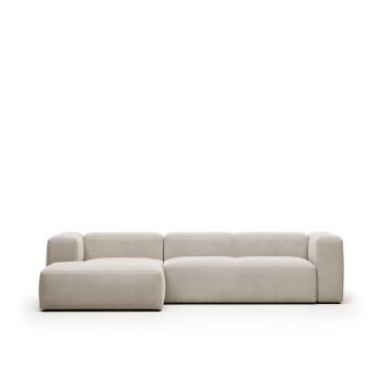 Blok 3-Sitzer-Sofa aus beigem Chenille mit Chaiselongue links 300 cm FSC Mix Credit