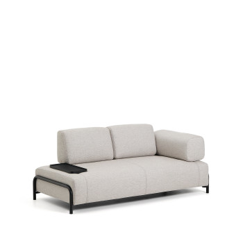 Compo 2-Sitzer Sofa in Graubeige mit kleinem Tablett und schwarzem Metallgestell 200 cm FSC Mix Credit