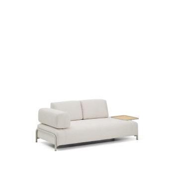 Compo 2-Sitzer-Sofa in Ecru Chenille, großes Tablett mit Eichenfurnier und beigem Metallrahmen 200 cm FSC Mix Credit