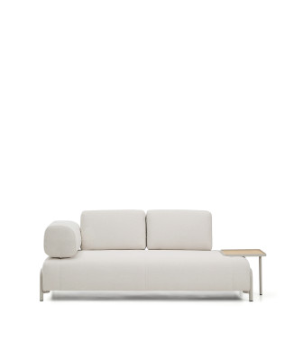 Compo 2-Sitzer-Sofa in Ecru Chenille, großes Tablett mit Eichenfurnier und beigem Metallrahmen 200 cm FSC Mix Credit