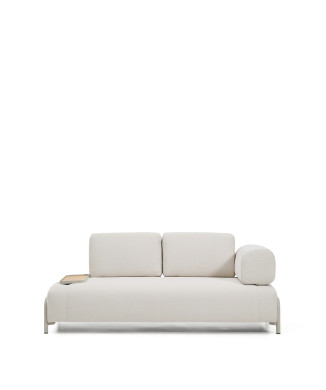 Compo 2-Sitzer-Sofa in Ecru Chenille, kleines Tablett mit Eichenfurnier und beigem Metallrahmen 200 cm FSC Mix Credit