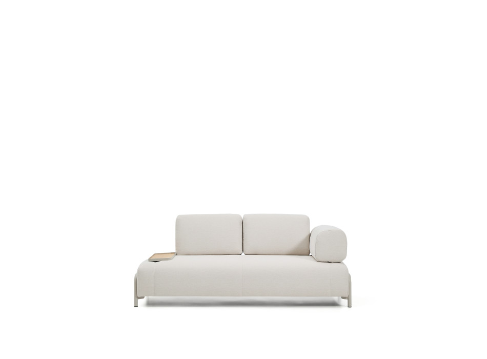 Compo 2-Sitzer-Sofa in Ecru Chenille, kleines Tablett mit Eichenfurnier und beigem Metallrahmen 200 cm FSC Mix Credit