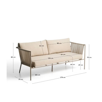 Zivia 2-Sitzer-Gartensofa aus rohem Seil und grün verzinktem Stahl, 178 cm